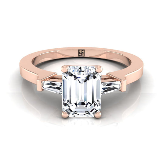14K Rose Gold Emerald Cut Diamond Tapered Baguette Accent Engagement Ring -1/4ctw