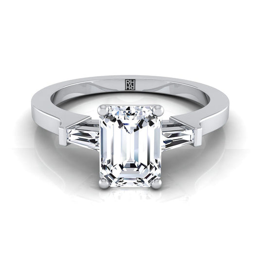 14K White Gold Emerald Cut Diamond Tapered Baguette Accent Engagement Ring -1/4ctw