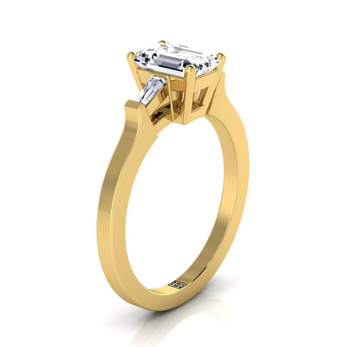 14K Yellow Gold Emerald Cut Diamond Tapered Baguette Accent Engagement Ring -1/4ctw
