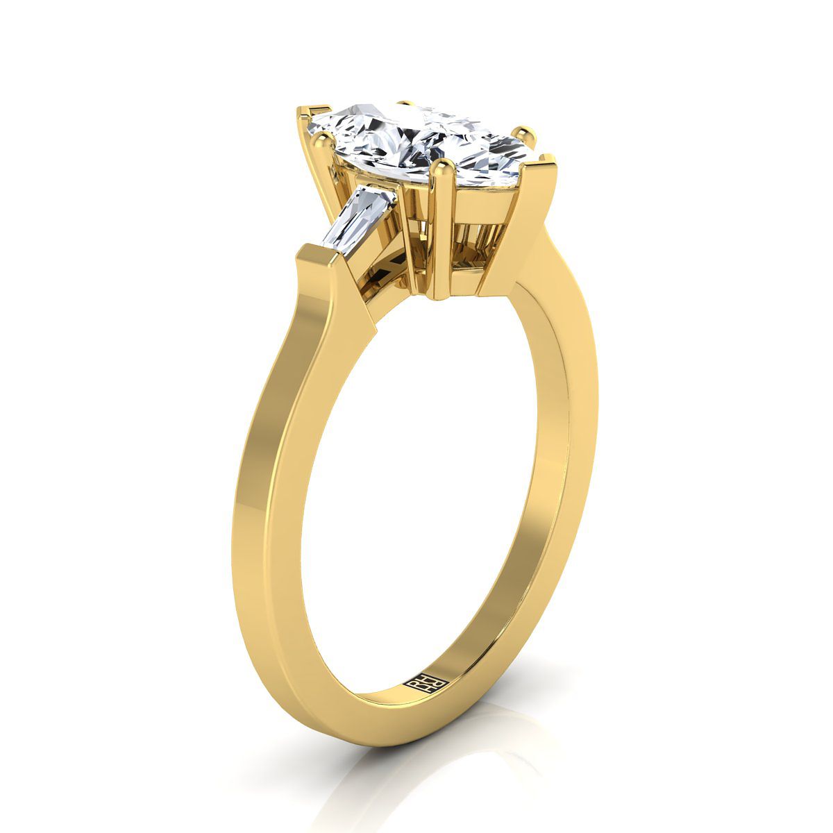 14K Yellow Gold Marquise  Diamond Tapered Baguette Accent Engagement Ring -1/4ctw