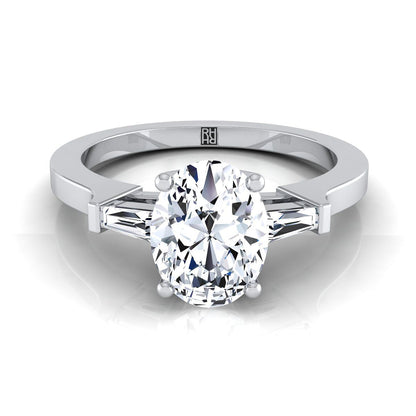 14K White Gold Oval Diamond Tapered Baguette Accent Engagement Ring -1/4ctw