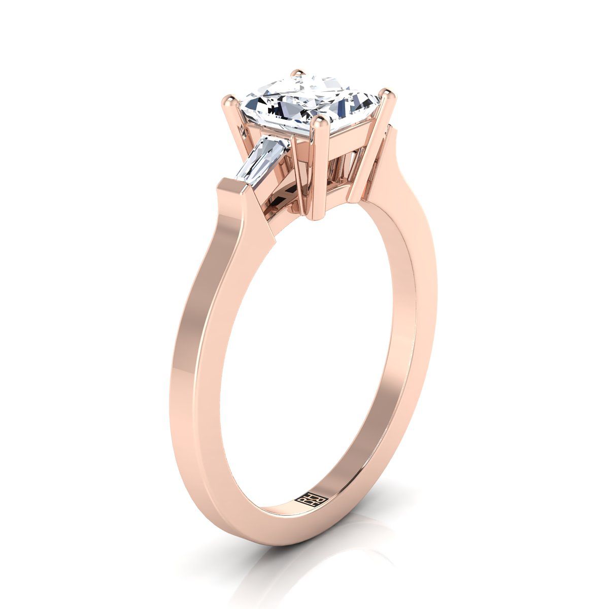 14K Rose Gold Princess Cut Diamond Tapered Baguette Accent Engagement Ring -1/4ctw