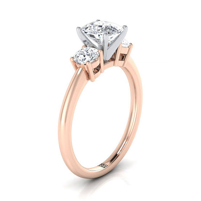 14K Rose Gold Cushion Diamond Perfectly Matched Round Three Stone Diamond Engagement Ring -1/4ctw