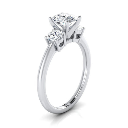 14K White Gold Cushion Diamond Perfectly Matched Round Three Stone Diamond Engagement Ring -1/4ctw