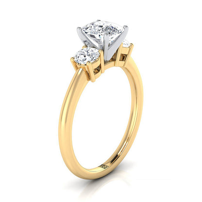 18K Yellow Gold Cushion Diamond Perfectly Matched Round Three Stone Diamond Engagement Ring -1/4ctw