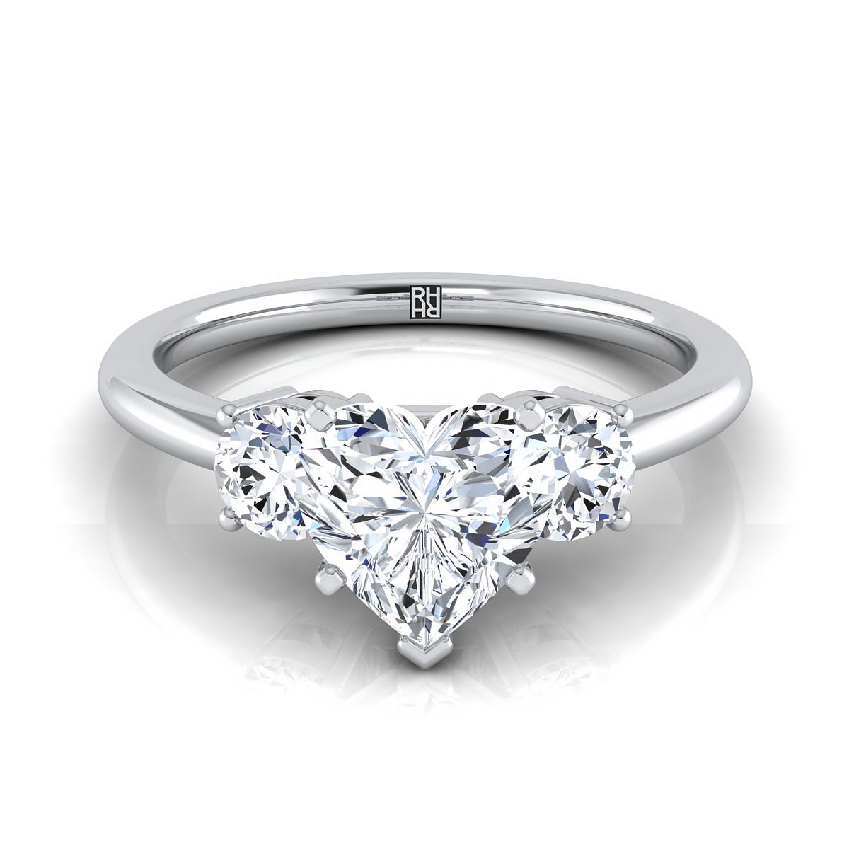 Platinum Heart Shape Center Diamond Perfectly Matched Round Three Stone Diamond Engagement Ring -1/4ctw