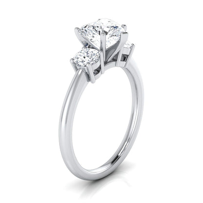 18K White Gold Heart Shape Center Diamond Perfectly Matched Round Three Stone Diamond Engagement Ring -1/4ctw