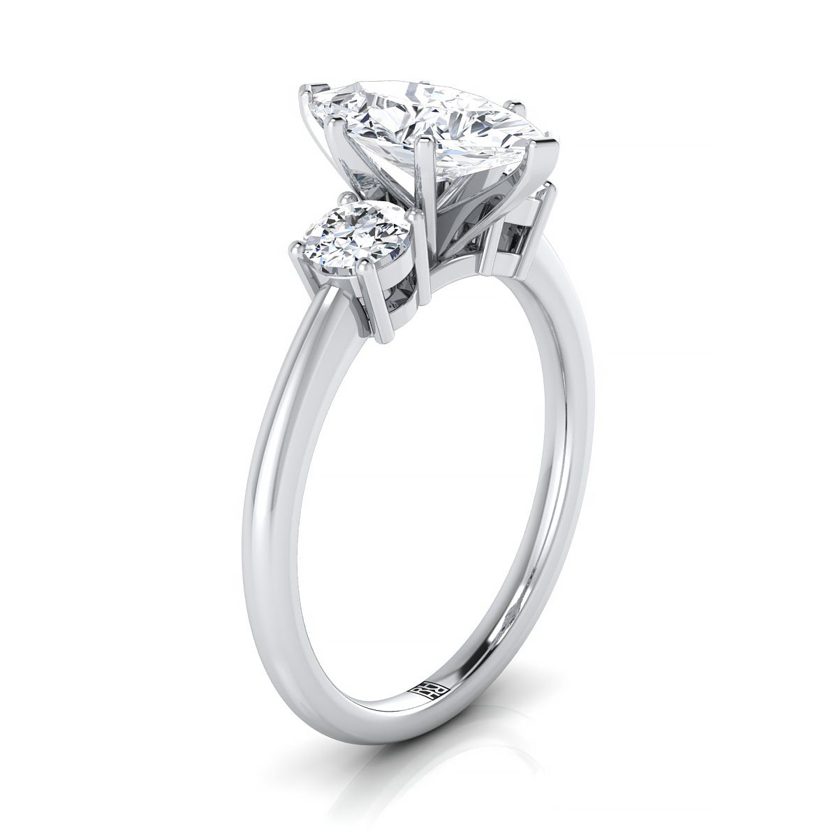 Platinum Marquise  Diamond Perfectly Matched Round Three Stone Diamond Engagement Ring -1/4ctw
