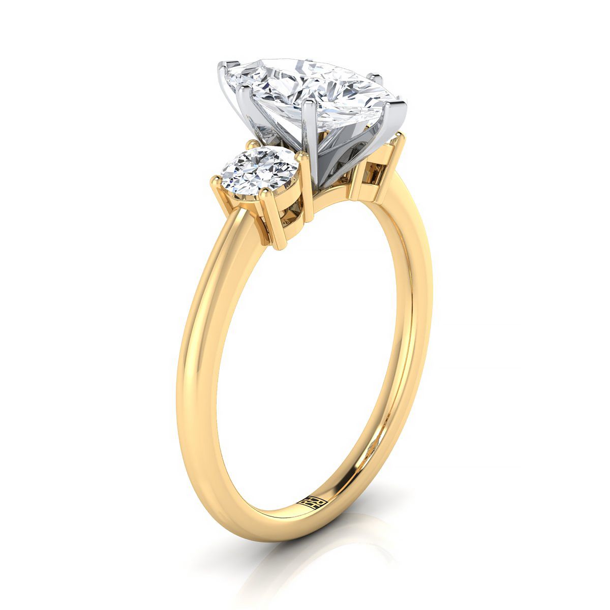 14K Yellow Gold Marquise  Diamond Perfectly Matched Round Three Stone Diamond Engagement Ring -1/4ctw
