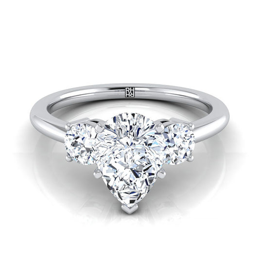 14K White Gold Pear Shape Center Diamond Perfectly Matched Round Three Stone Diamond Engagement Ring -1/4ctw