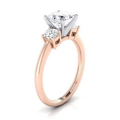 14K Rose Gold Princess Cut Diamond Perfectly Matched Round Three Stone Diamond Engagement Ring -1/4ctw