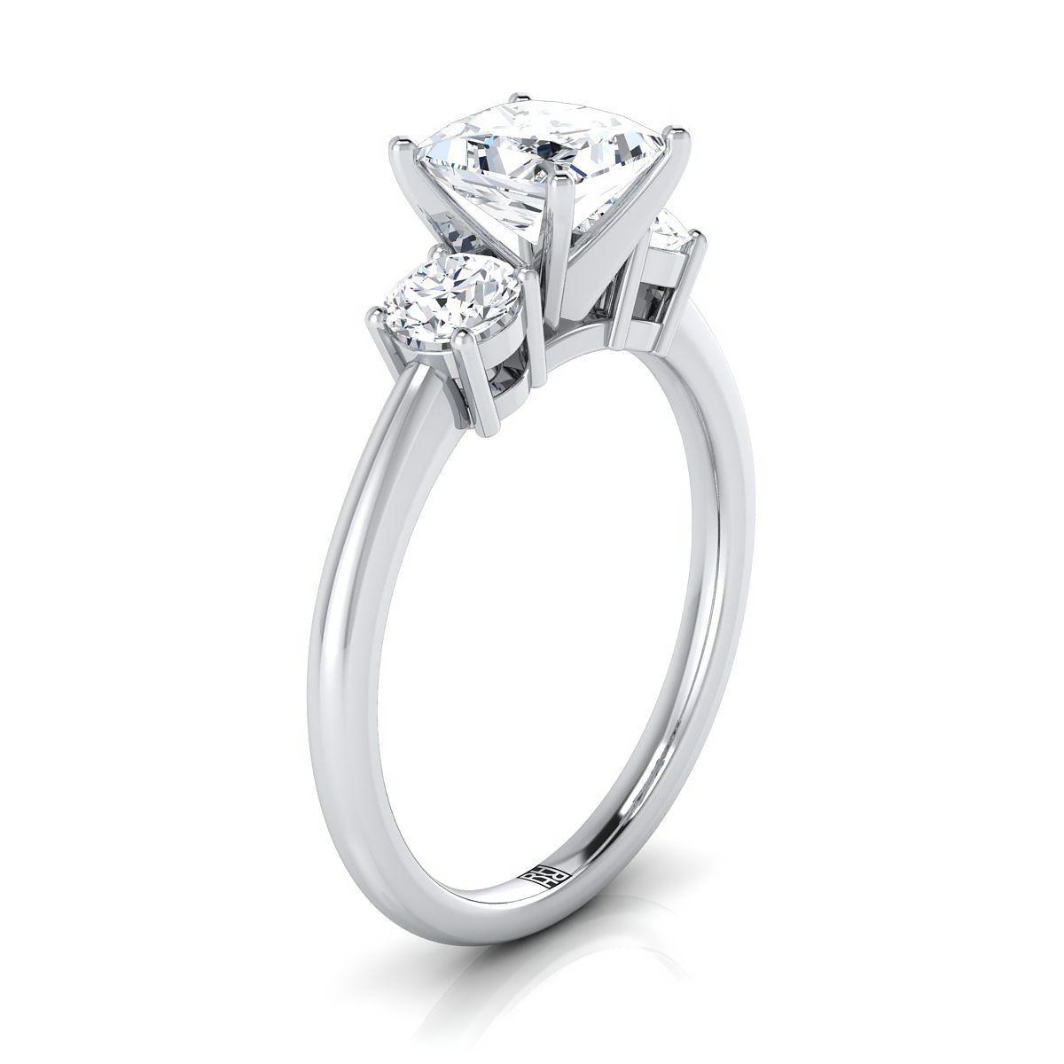 14K White Gold Princess Cut Diamond Perfectly Matched Round Three Stone Diamond Engagement Ring -1/4ctw