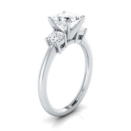 14K White Gold Princess Cut Diamond Perfectly Matched Round Three Stone Diamond Engagement Ring -1/4ctw