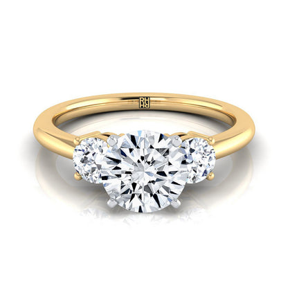 14K Yellow Gold Round Brilliant Diamond Perfectly Matched Round Three Stone Diamond Engagement Ring -1/4ctw