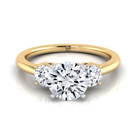18K Yellow Gold Round Brilliant Diamond Perfectly Matched Round Three Stone Diamond Engagement Ring -1/4ctw