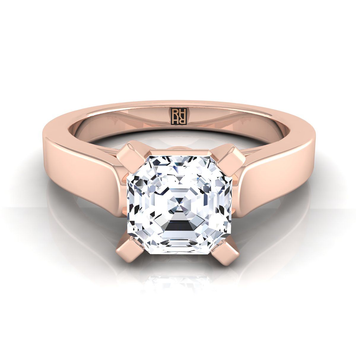 14K Rose Gold Asscher Cut  Cathedral Style Solitaire Engagement Ring