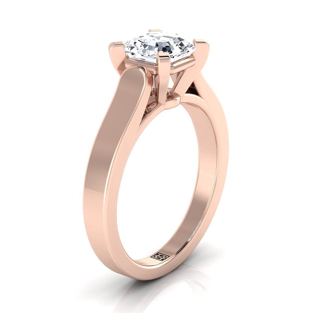 14K Rose Gold Asscher Cut  Cathedral Style Solitaire Engagement Ring