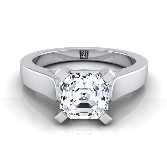 18K White Gold Asscher Cut  Cathedral Style Solitaire Engagement Ring