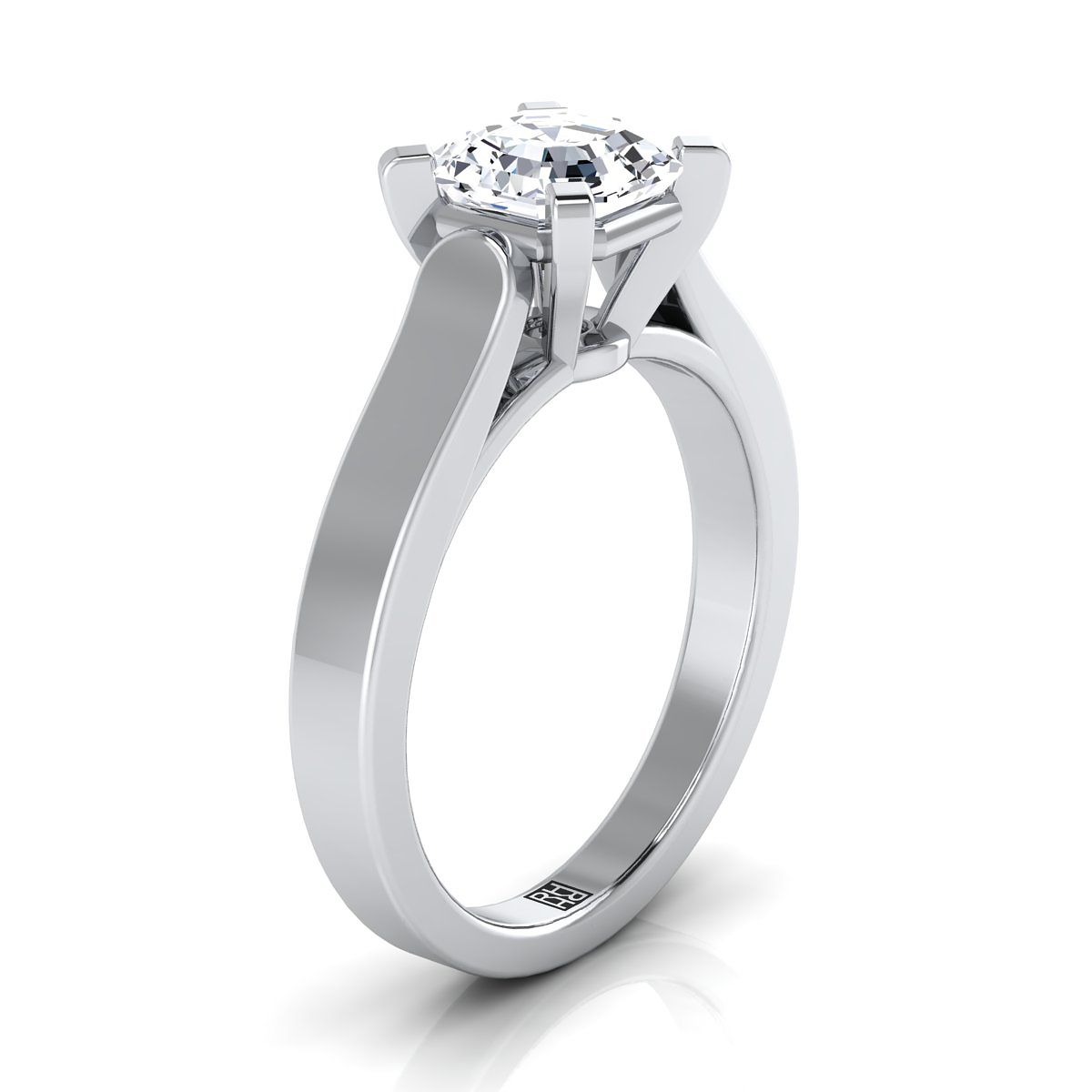 18K White Gold Asscher Cut  Cathedral Style Solitaire Engagement Ring