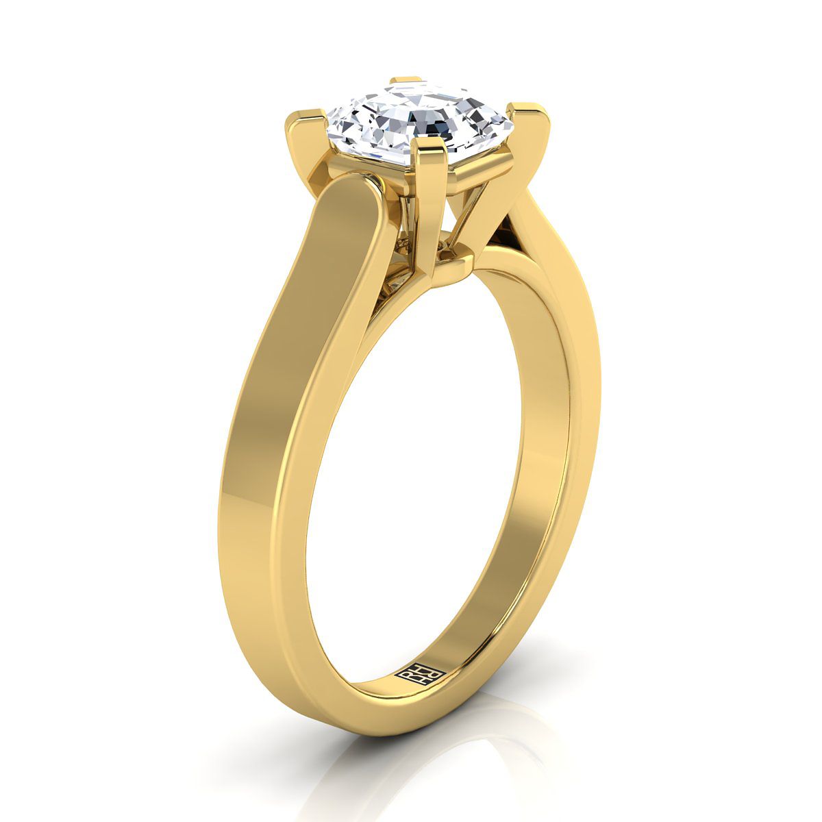 18K Yellow Gold Asscher Cut  Cathedral Style Solitaire Engagement Ring