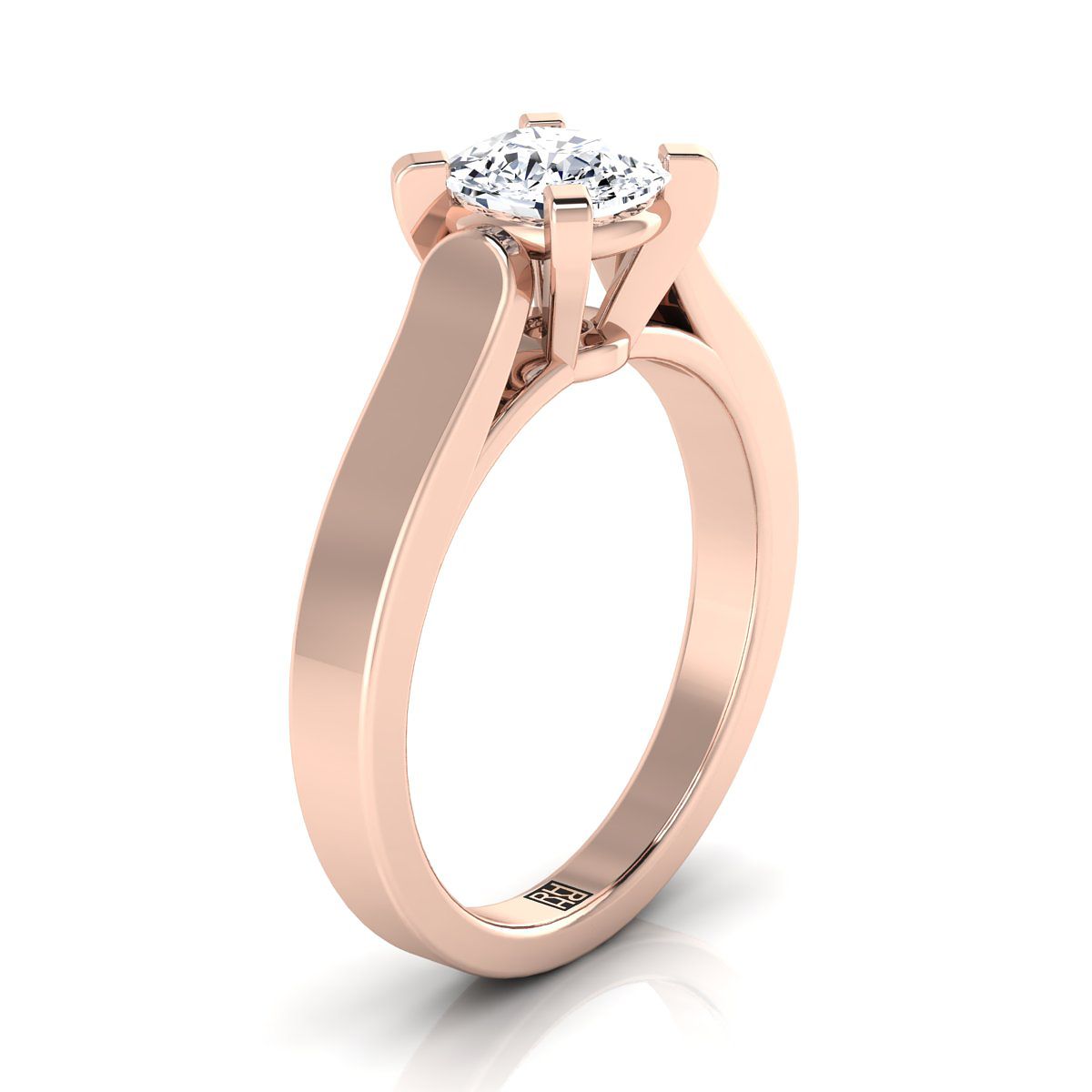 14K Rose Gold Cushion  Cathedral Style Solitaire Engagement Ring