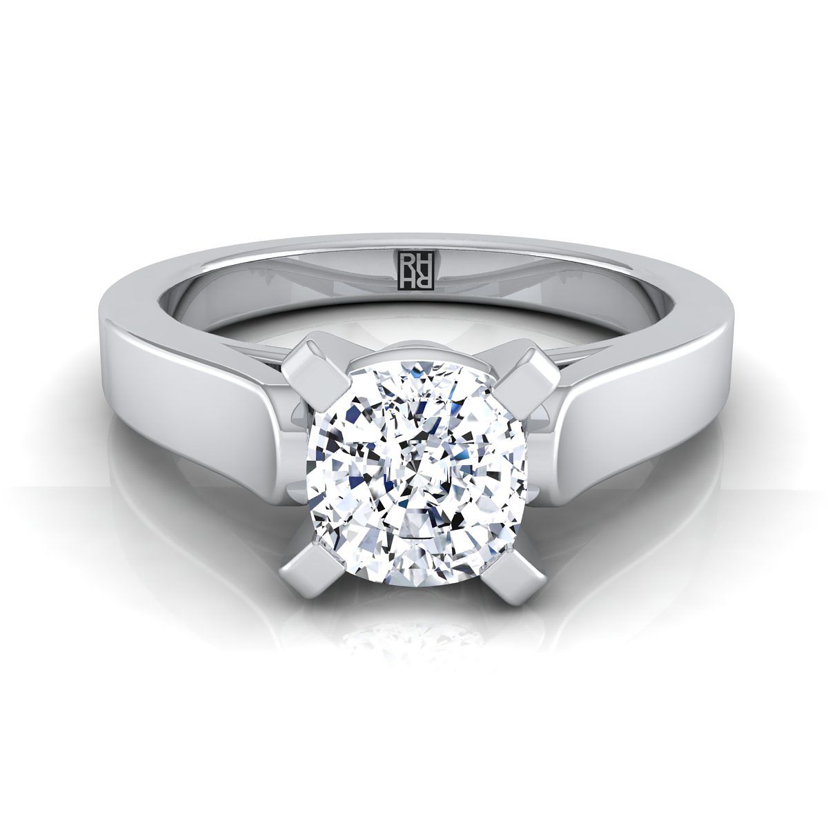 18K White Gold Cushion  Cathedral Style Solitaire Engagement Ring