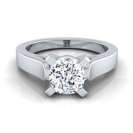 18K White Gold Cushion  Cathedral Style Solitaire Engagement Ring