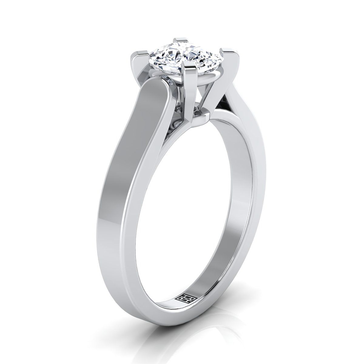 14K White Gold Cushion  Cathedral Style Solitaire Engagement Ring