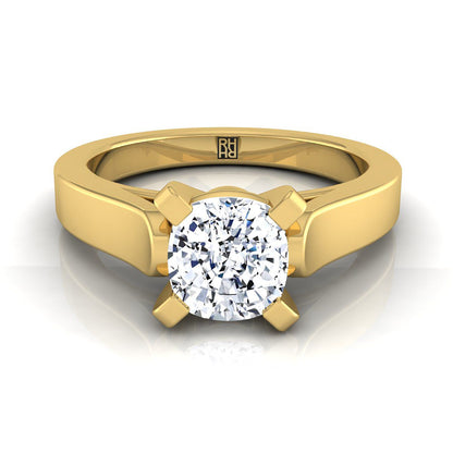 18K Yellow Gold Cushion  Cathedral Style Solitaire Engagement Ring