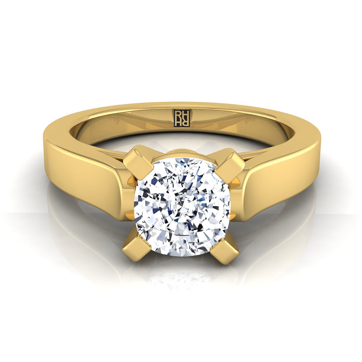 14K Yellow Gold Cushion  Cathedral Style Solitaire Engagement Ring