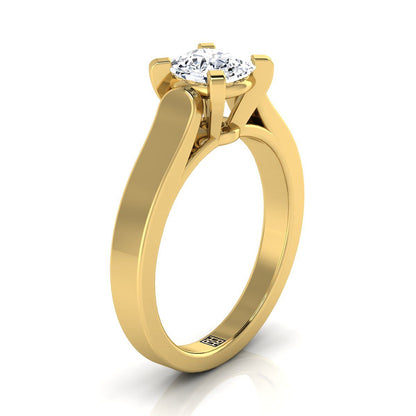 18K Yellow Gold Cushion  Cathedral Style Solitaire Engagement Ring
