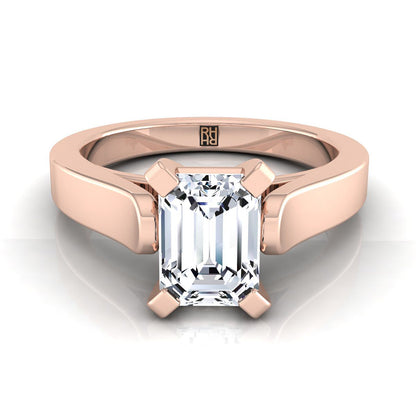 14K Rose Gold Emerald Cut  Cathedral Style Solitaire Engagement Ring