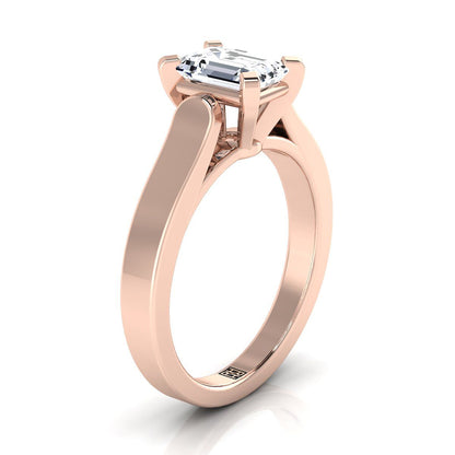 14K Rose Gold Emerald Cut  Cathedral Style Solitaire Engagement Ring