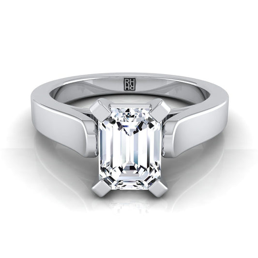 18K White Gold Emerald Cut  Cathedral Style Solitaire Engagement Ring