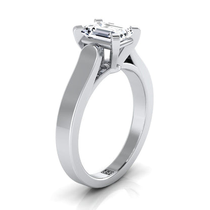 Platinum Emerald Cut  Cathedral Style Solitaire Engagement Ring