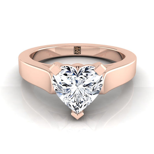 14K Rose Gold Heart Shape Center  Cathedral Style Solitaire Engagement Ring