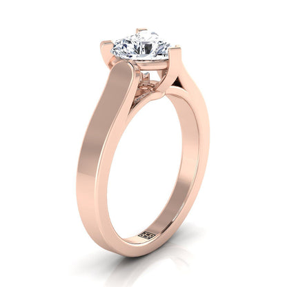 14K Rose Gold Heart Shape Center  Cathedral Style Solitaire Engagement Ring