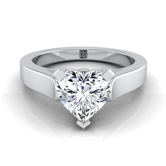 18K White Gold Heart Shape Center  Cathedral Style Solitaire Engagement Ring