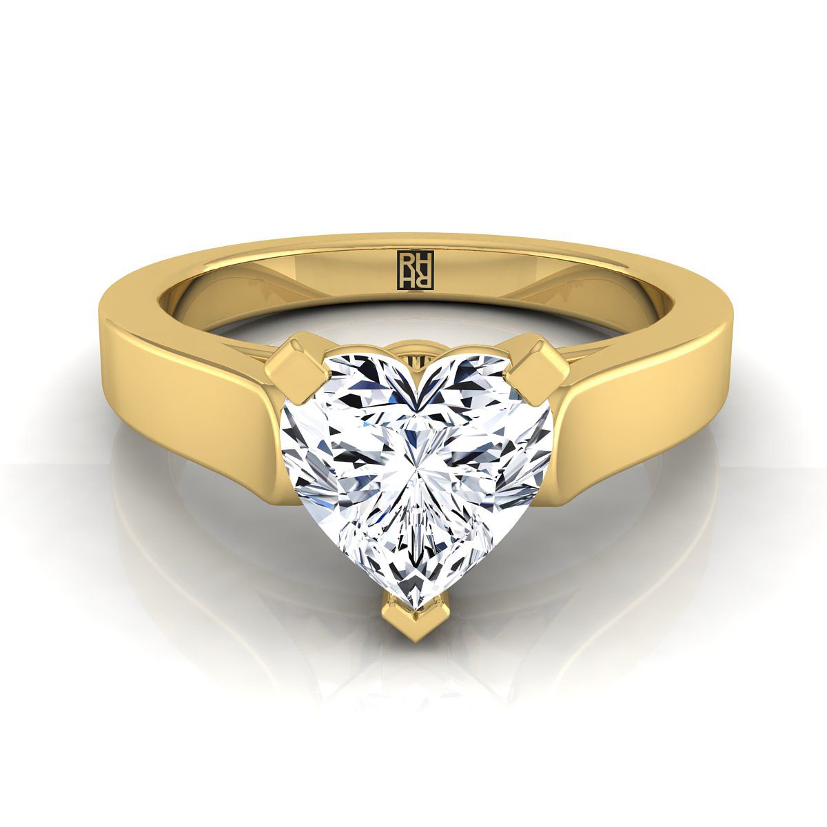 18K Yellow Gold Heart Shape Center  Cathedral Style Solitaire Engagement Ring