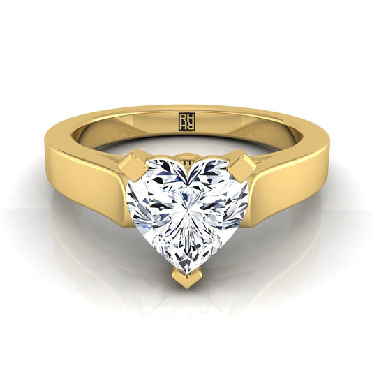 14K Yellow Gold Heart Shape Center  Cathedral Style Solitaire Engagement Ring
