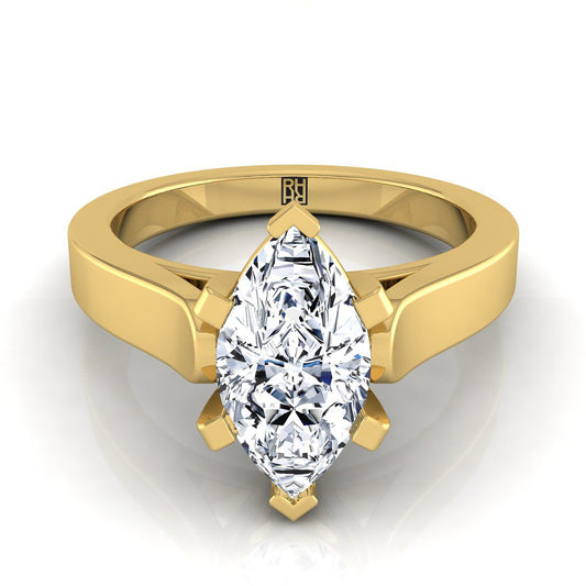 18K Yellow Gold Marquise   Cathedral Style Solitaire Engagement Ring