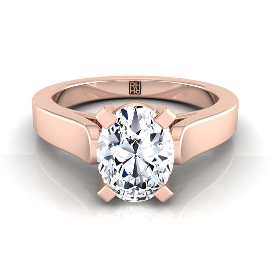 14K Rose Gold Oval  Cathedral Style Solitaire Engagement Ring