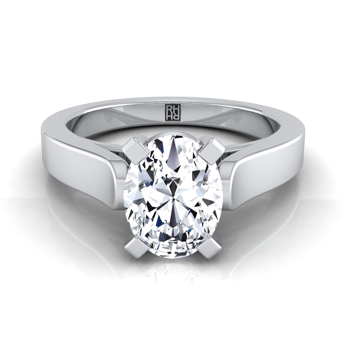 18K White Gold Oval  Cathedral Style Solitaire Engagement Ring