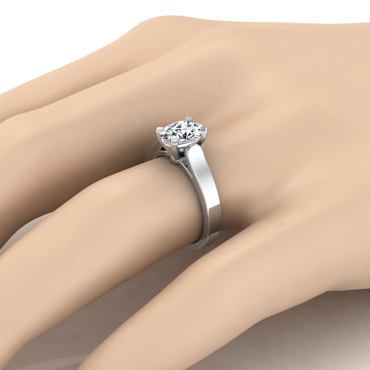 18K White Gold Oval  Cathedral Style Solitaire Engagement Ring