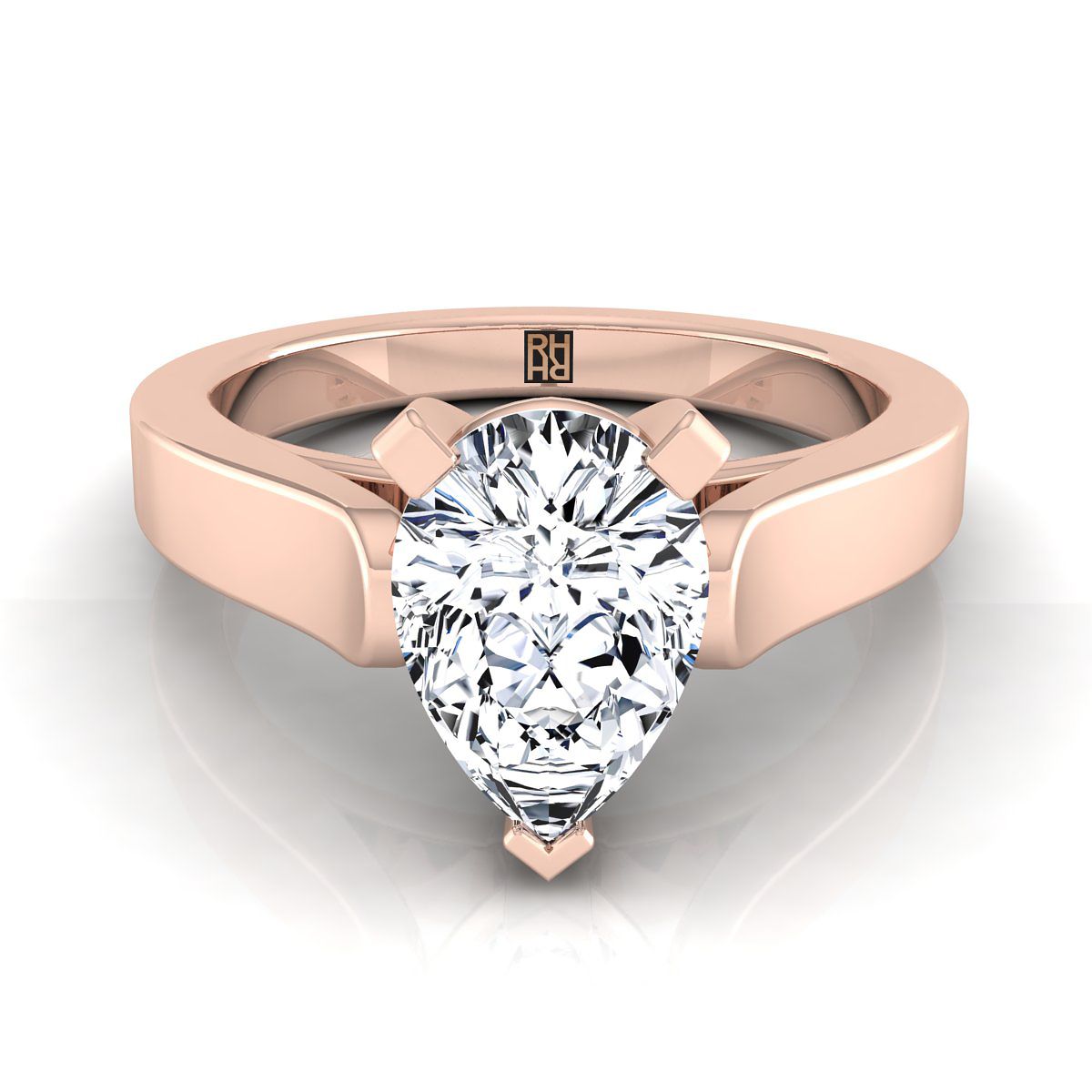 14K Rose Gold Pear Shape Center  Cathedral Style Solitaire Engagement Ring