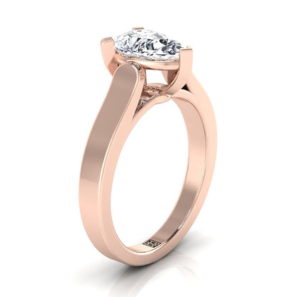 14K Rose Gold Pear Shape Center  Cathedral Style Solitaire Engagement Ring