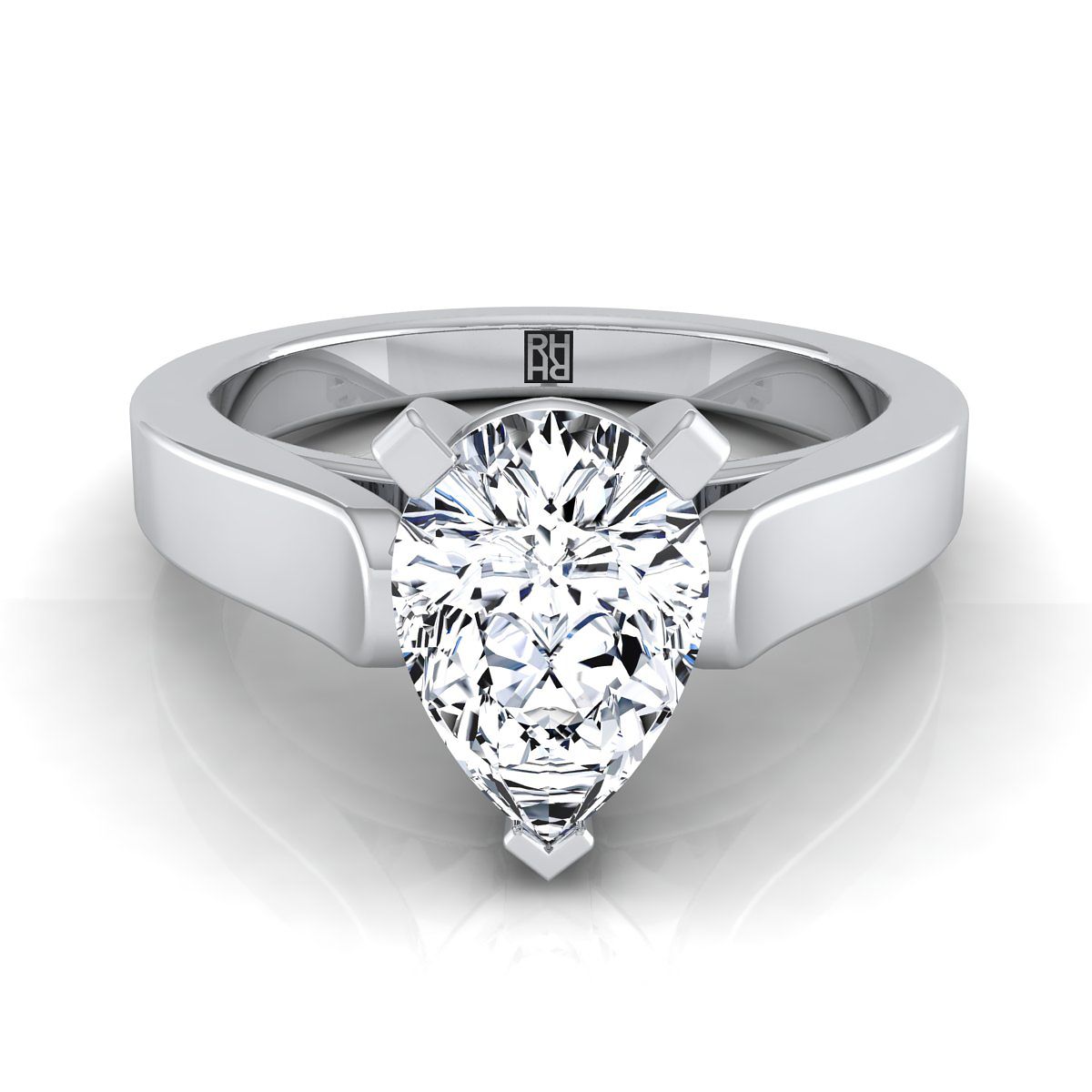 18K White Gold Pear Shape Center  Cathedral Style Solitaire Engagement Ring
