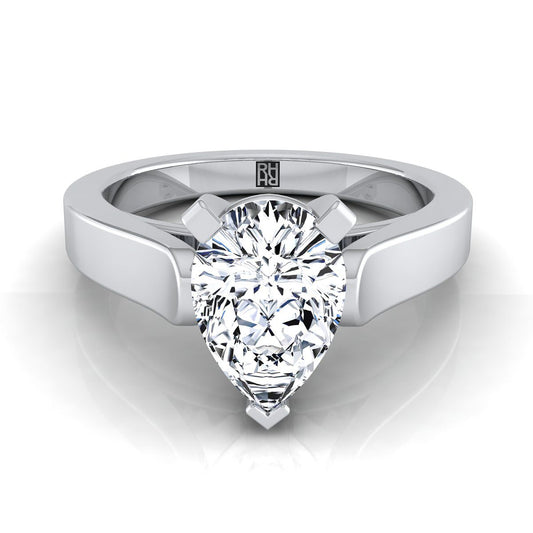 18K White Gold Pear Shape Center  Cathedral Style Solitaire Engagement Ring