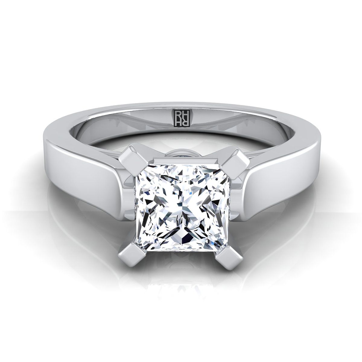 18K White Gold Princess Cut  Cathedral Style Solitaire Engagement Ring