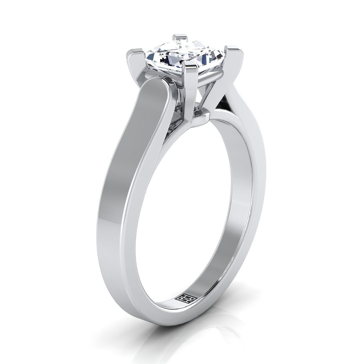 18K White Gold Princess Cut  Cathedral Style Solitaire Engagement Ring